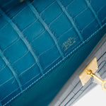 Hermès Bleu Colbert Kelly Cut Croc GHW
