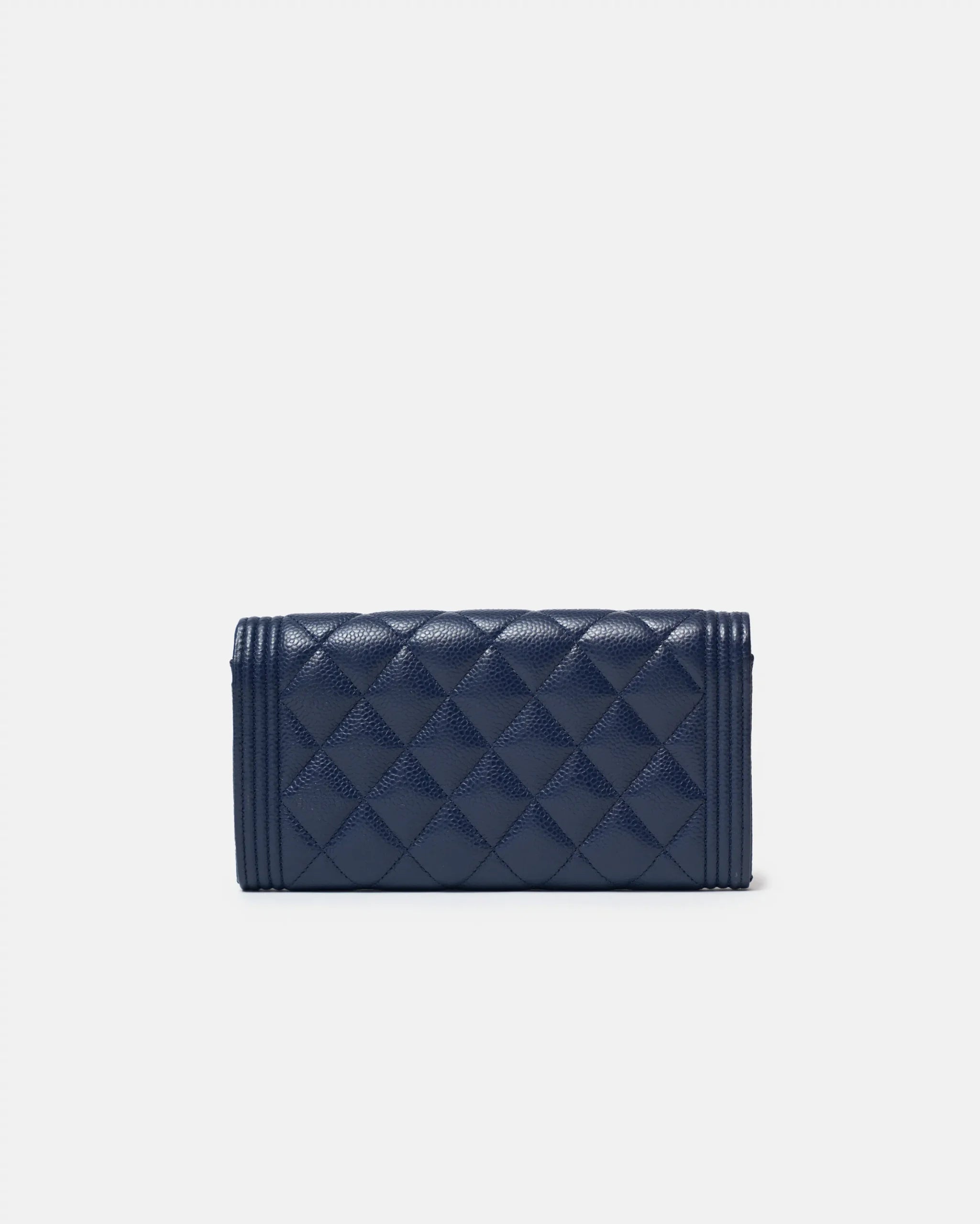 Chanel Boy Long Flap Wallet Blue Caviar Gold Hardware