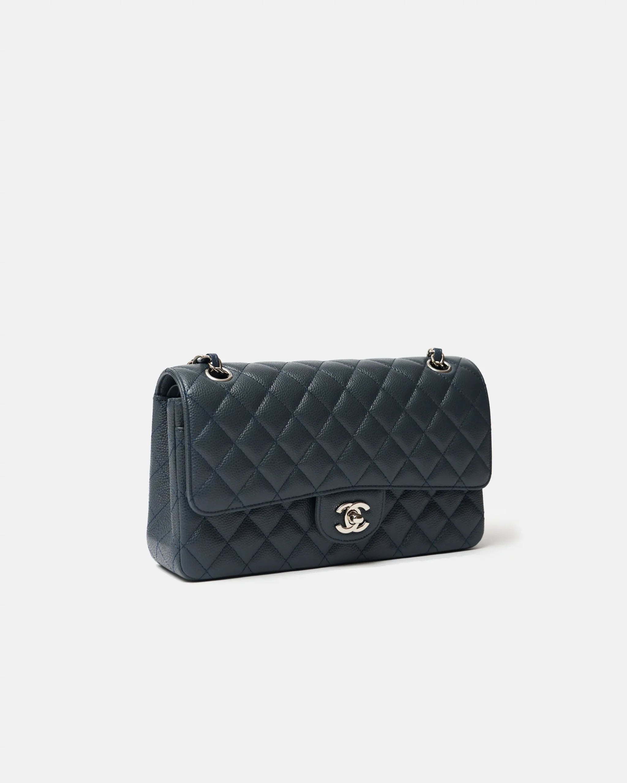 Chanel Classic Double Flap Medium Dark Grey Caviar Silver-Tone Metal