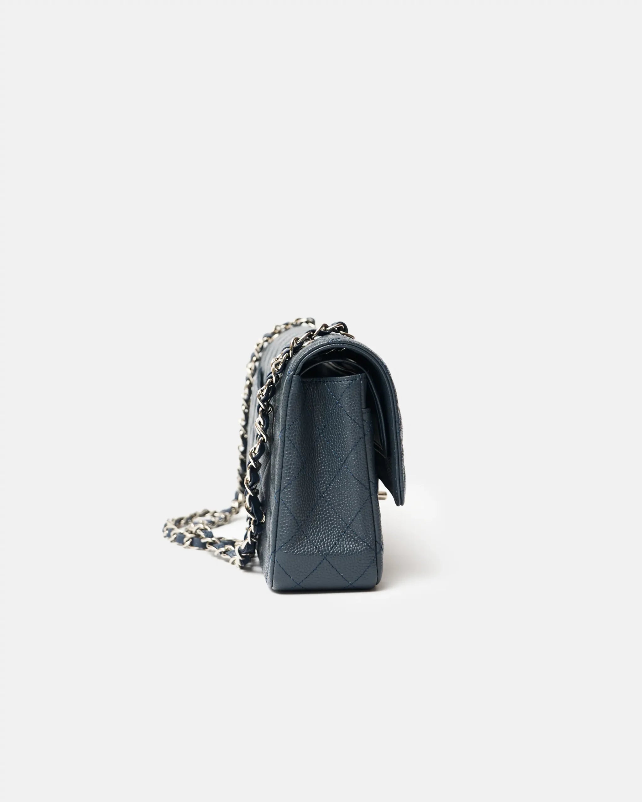 Chanel Classic Double Flap Medium Dark Grey Caviar Silver-Tone Metal