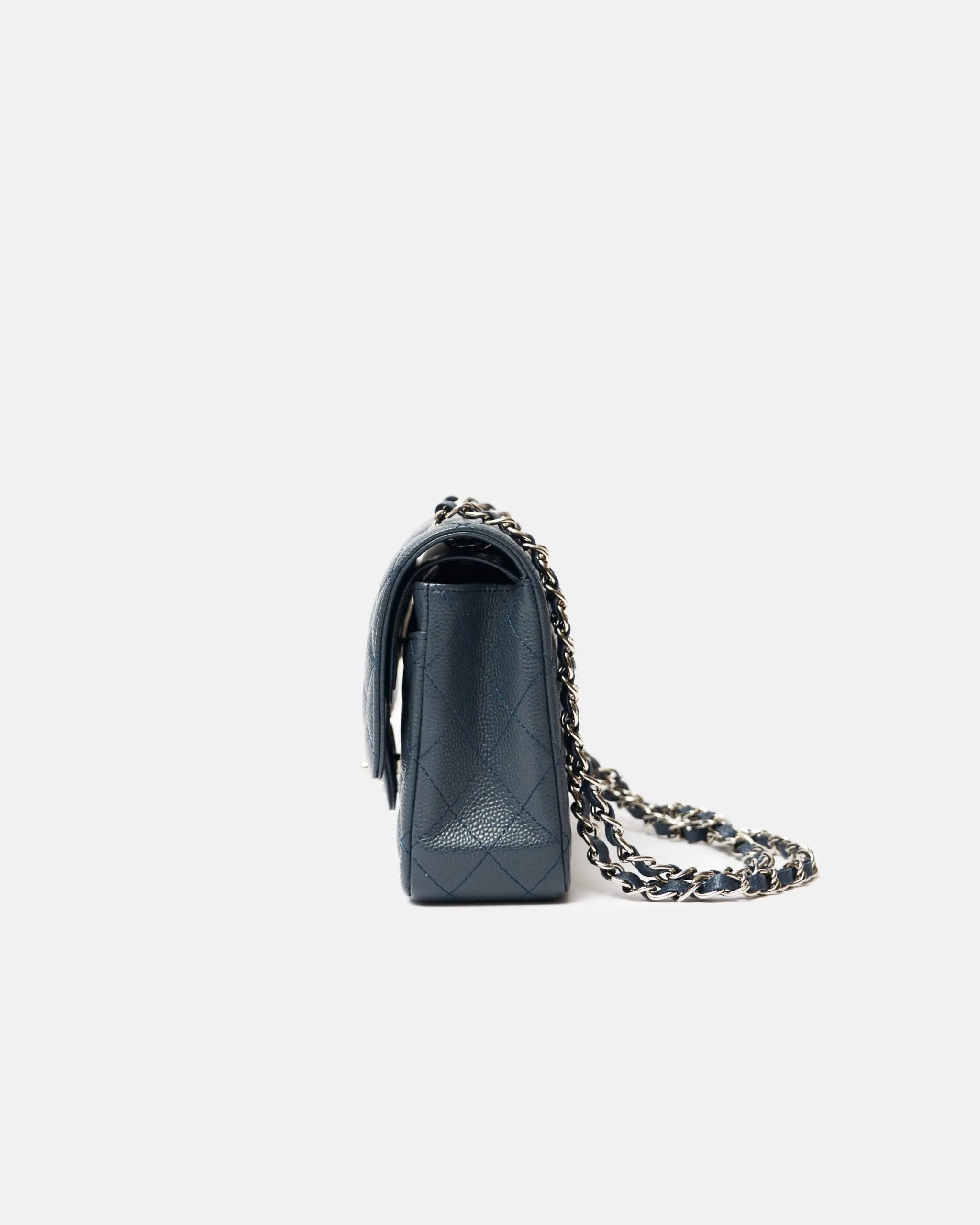 Chanel Classic Double Flap Medium Dark Grey Caviar Silver-Tone Metal