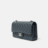 Chanel Classic Double Flap Medium Dark Grey Caviar Silver-Tone Metal