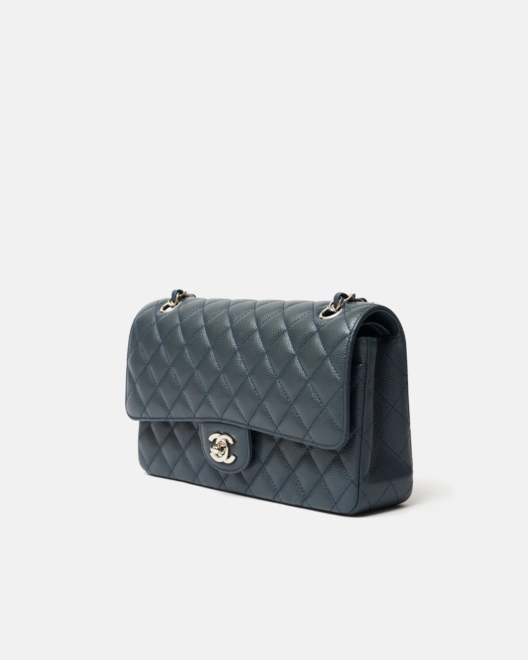 Chanel Classic Double Flap Medium Dark Grey Caviar Silver-Tone Metal