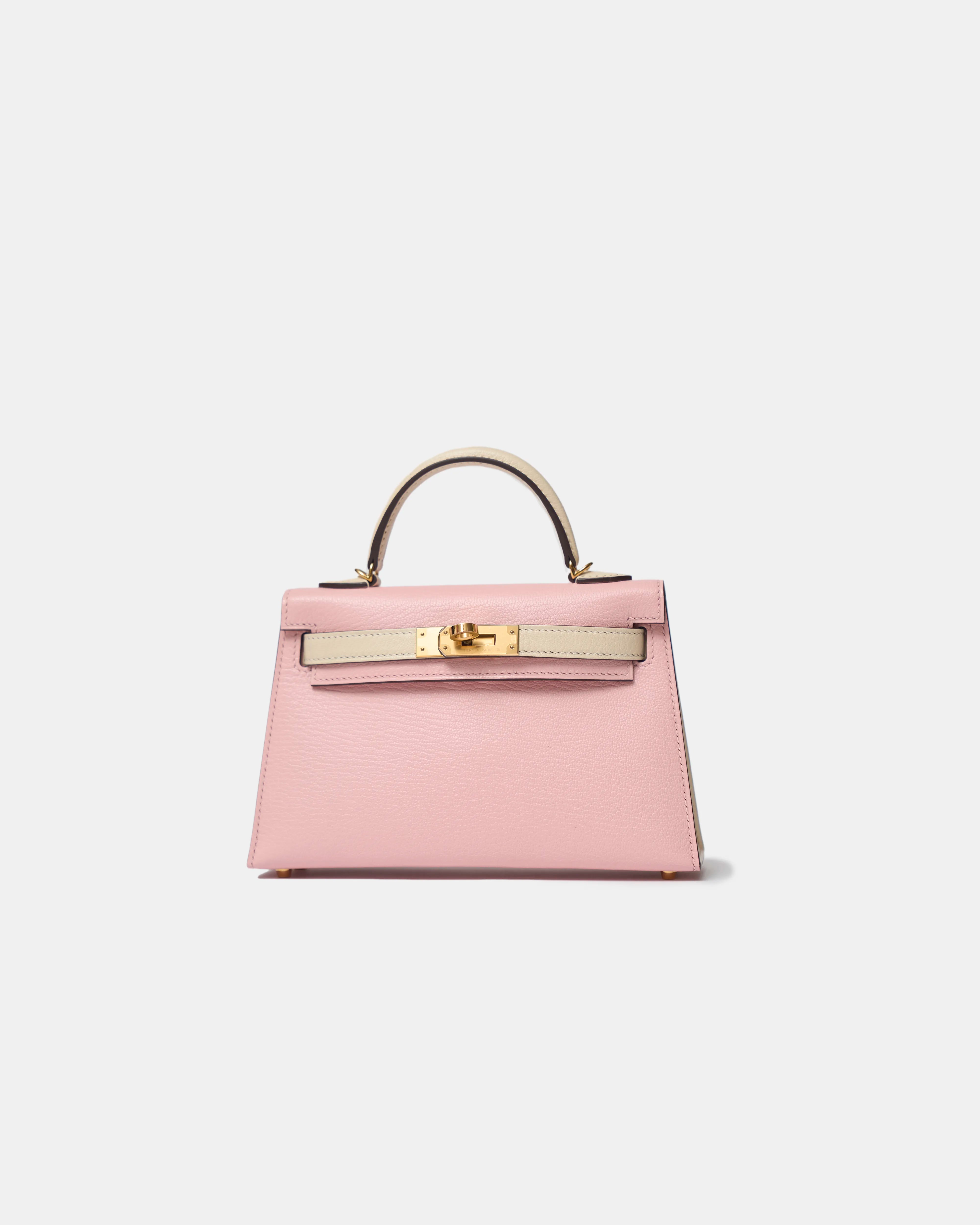 Hermès Mini Kelly Chevre Rose Sakura / Nata GHW
