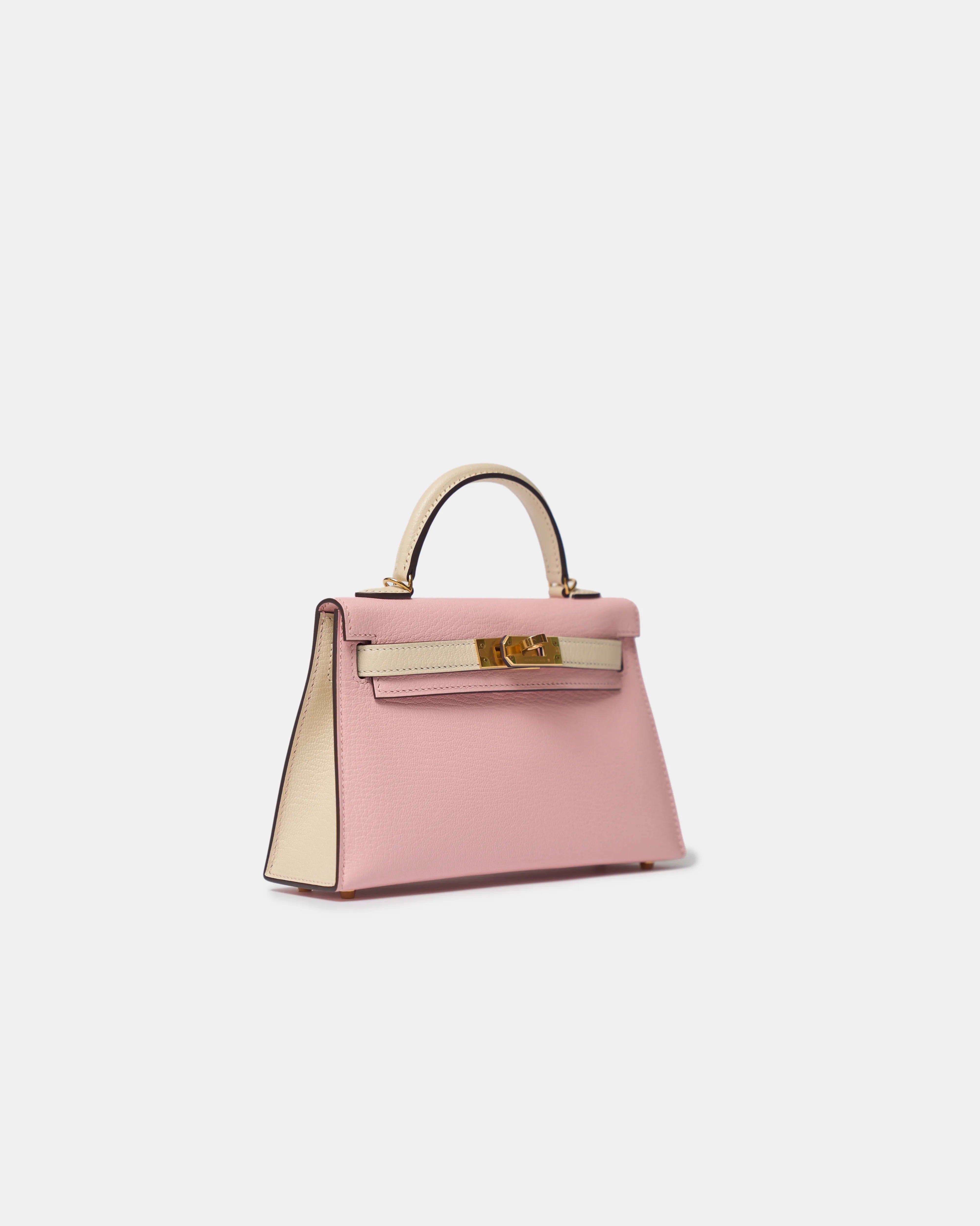 Hermès Mini Kelly Chevre Rose Sakura / Nata GHW