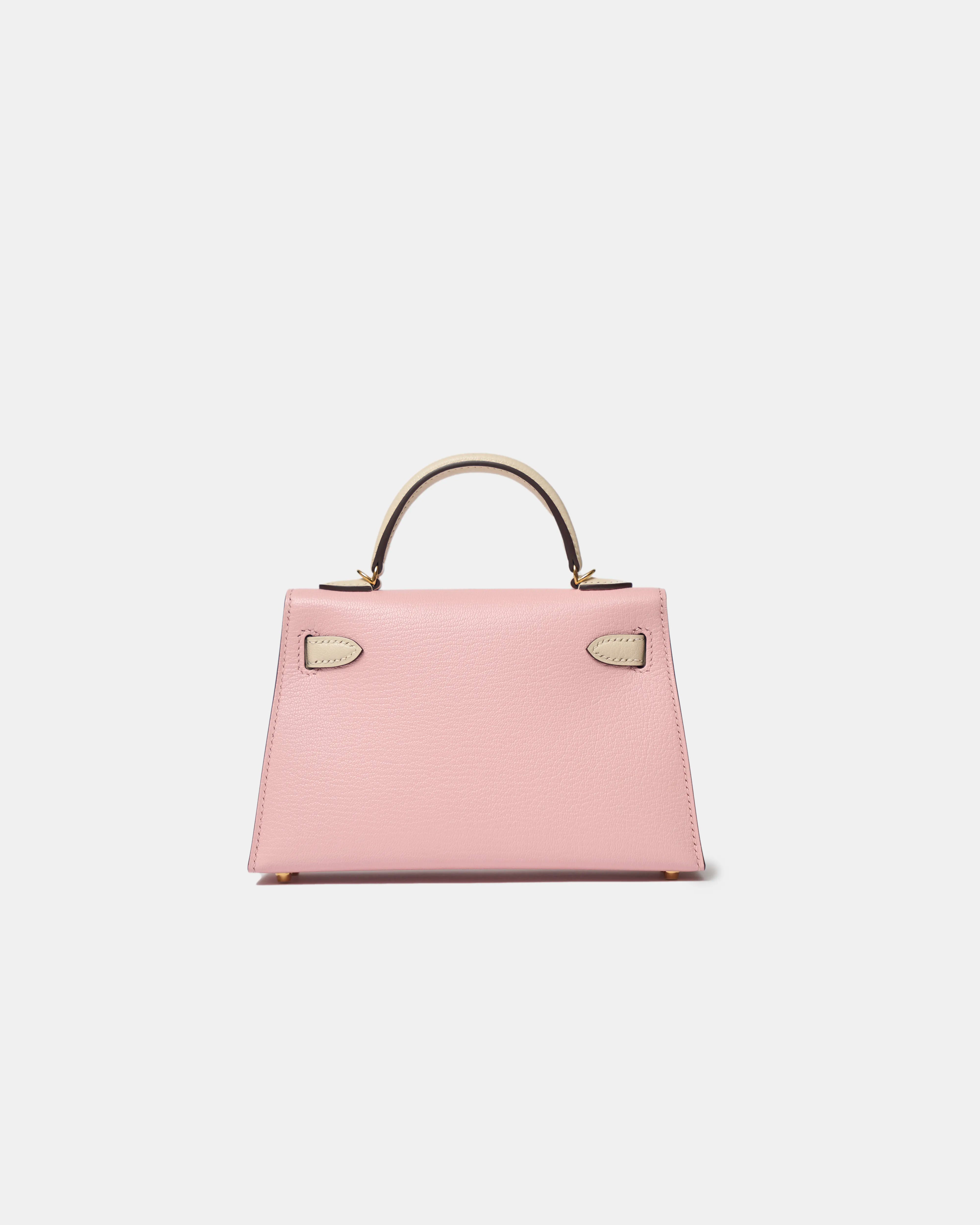 Hermès Mini Kelly Chevre Rose Sakura / Nata GHW