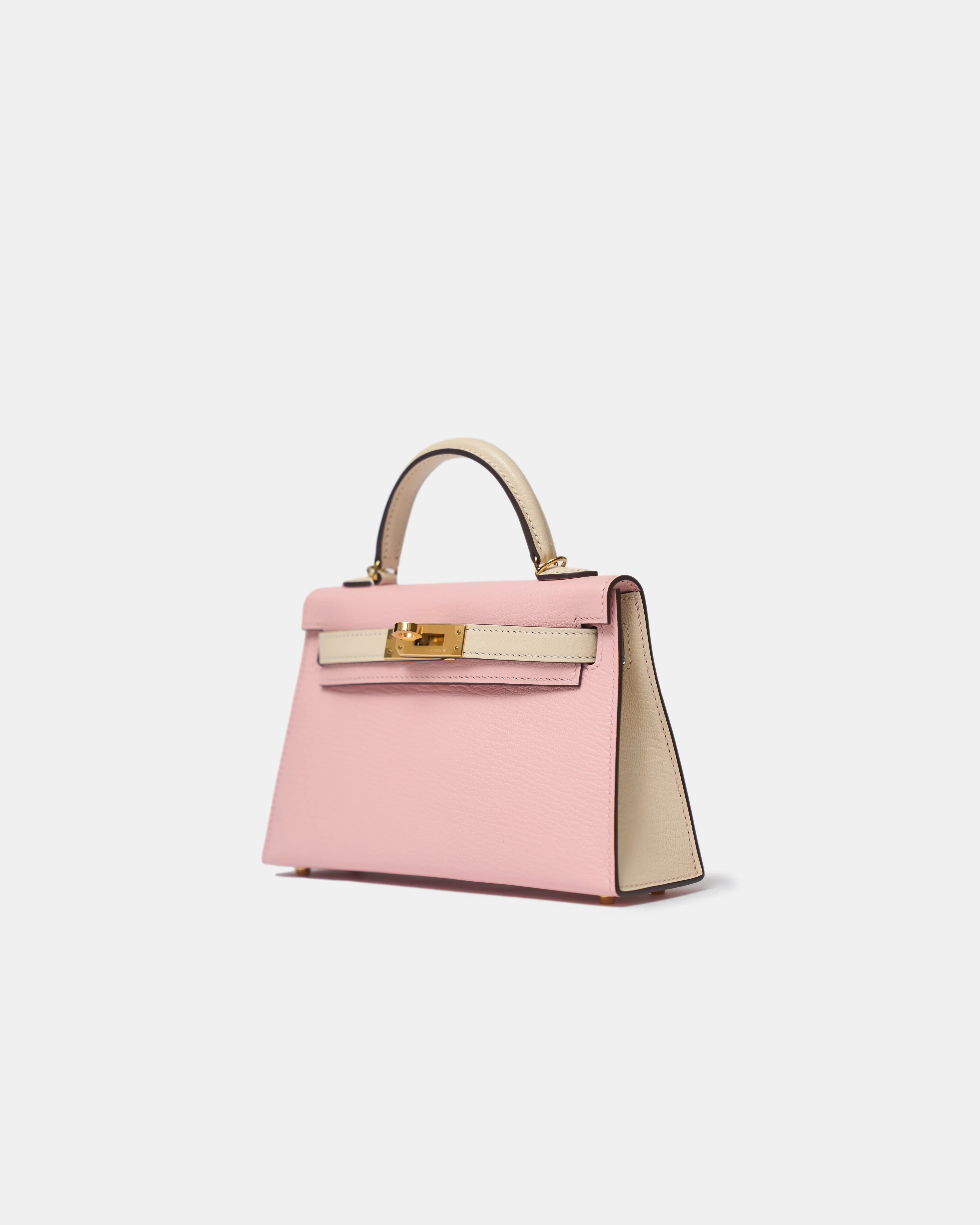 Hermès Mini Kelly Chevre Rose Sakura / Nata GHW
