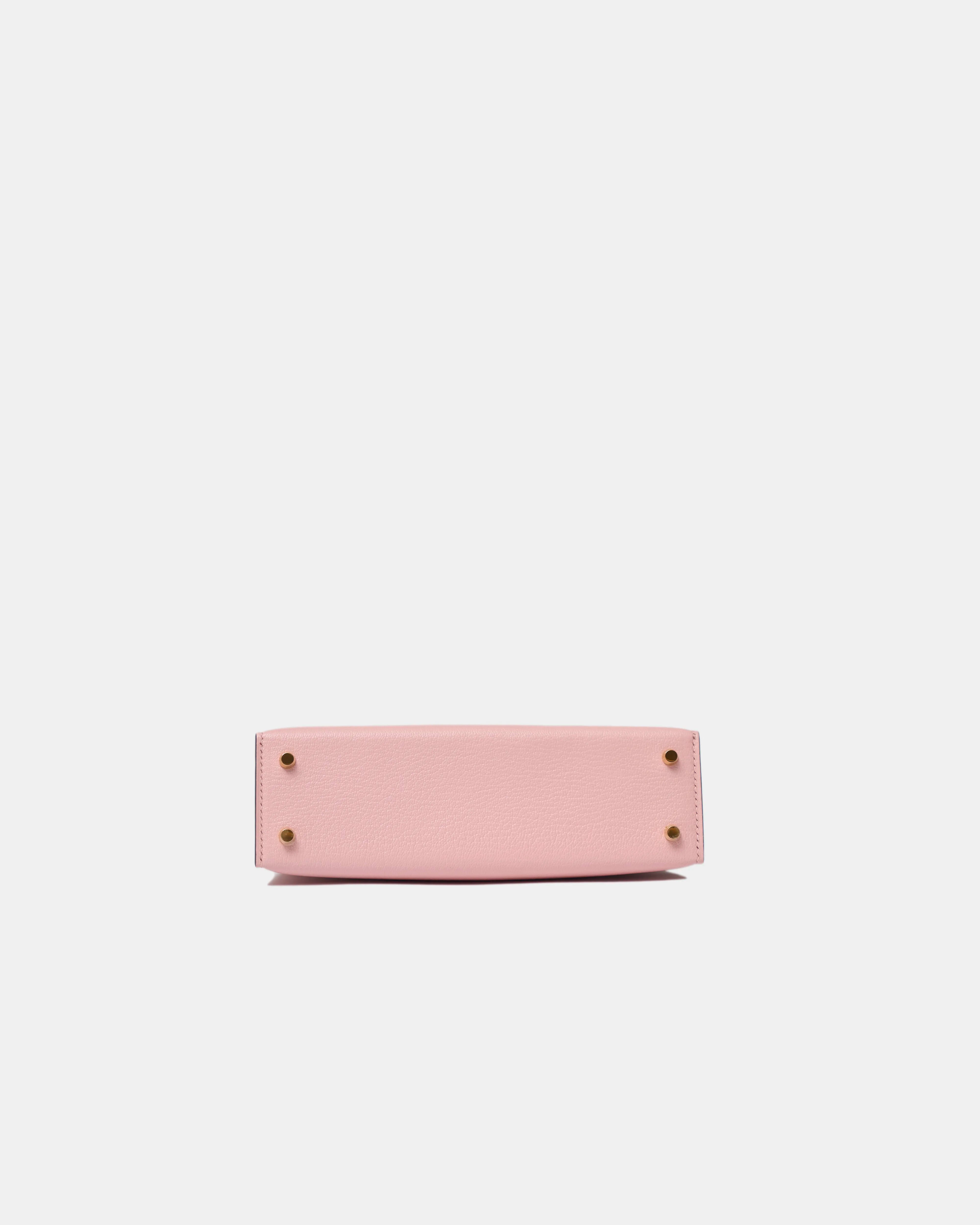 Hermès Mini Kelly Chevre Rose Sakura / Nata GHW