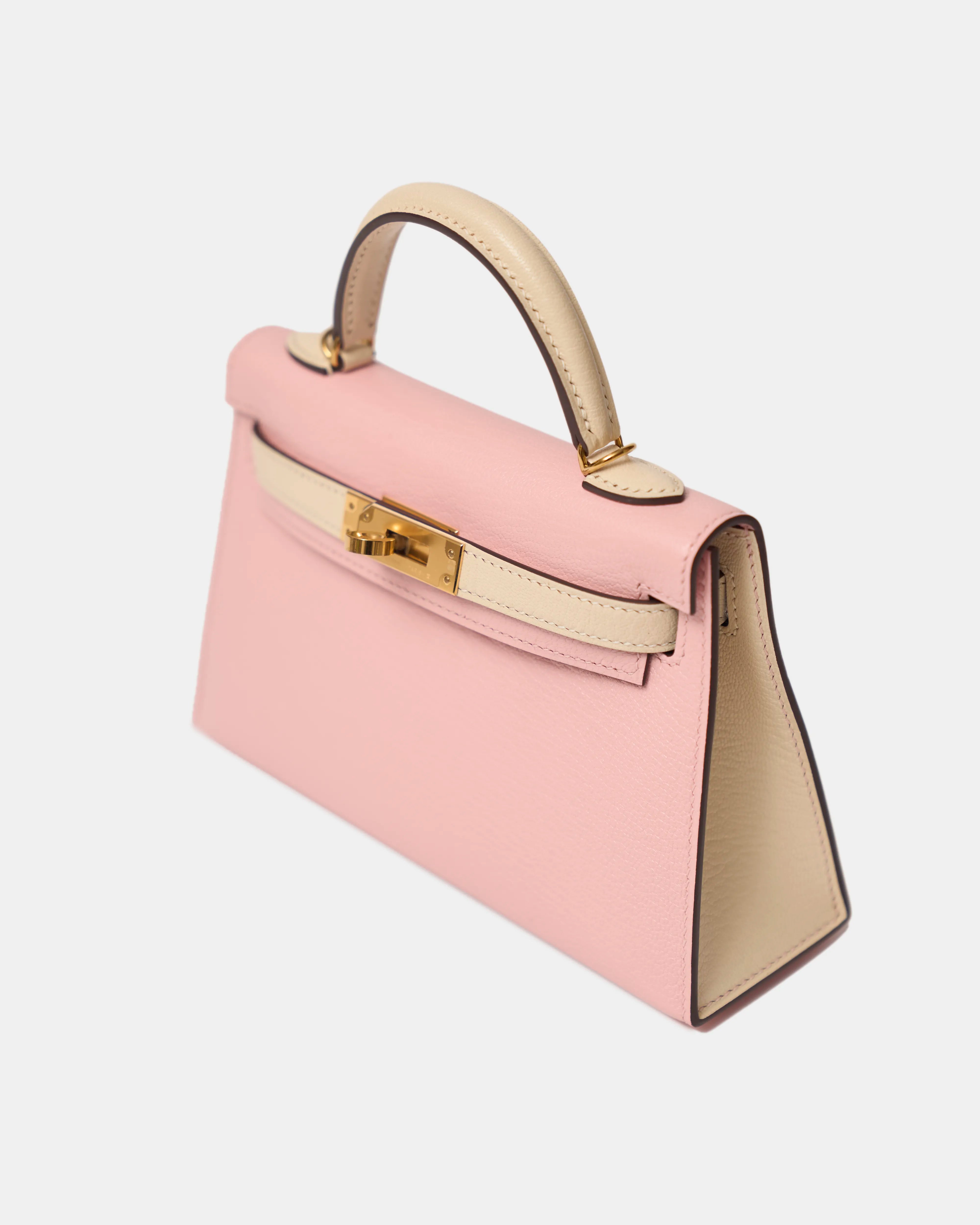 Hermès Mini Kelly Chevre Rose Sakura / Nata GHW