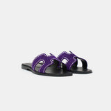 Hermès Oran Violet Majorette Suede Strass Sandals