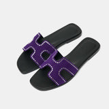 Hermès Oran Violet Majorette Suede Strass Sandals