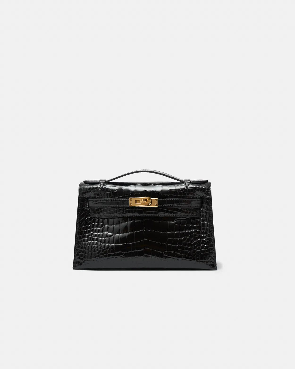 Hermès Kelly Pochette Black Shiny Alligator GHW