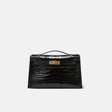 Hermès Kelly Pochette Black Shiny Alligator GHW