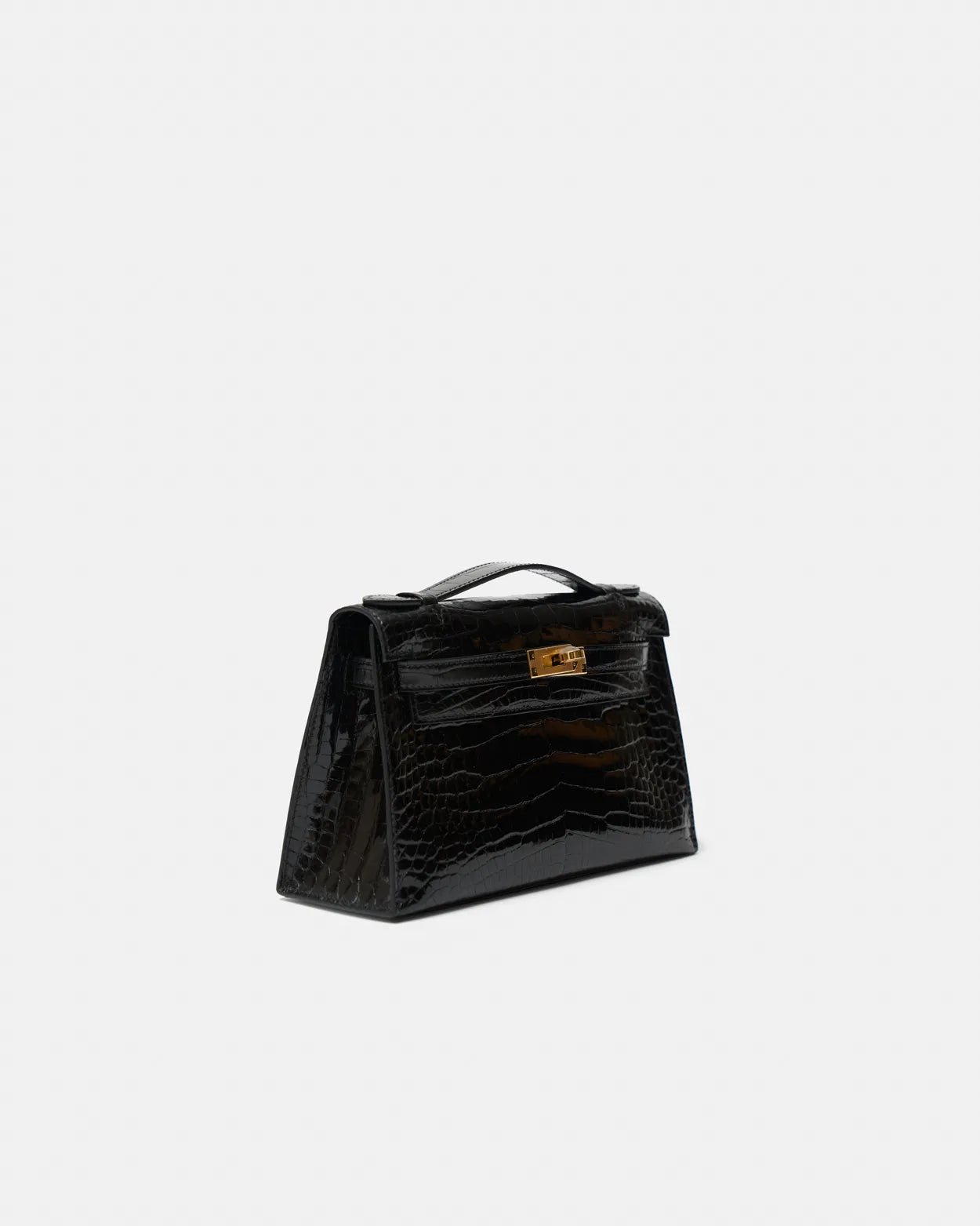 Hermès Kelly Pochette Black Shiny Alligator GHW