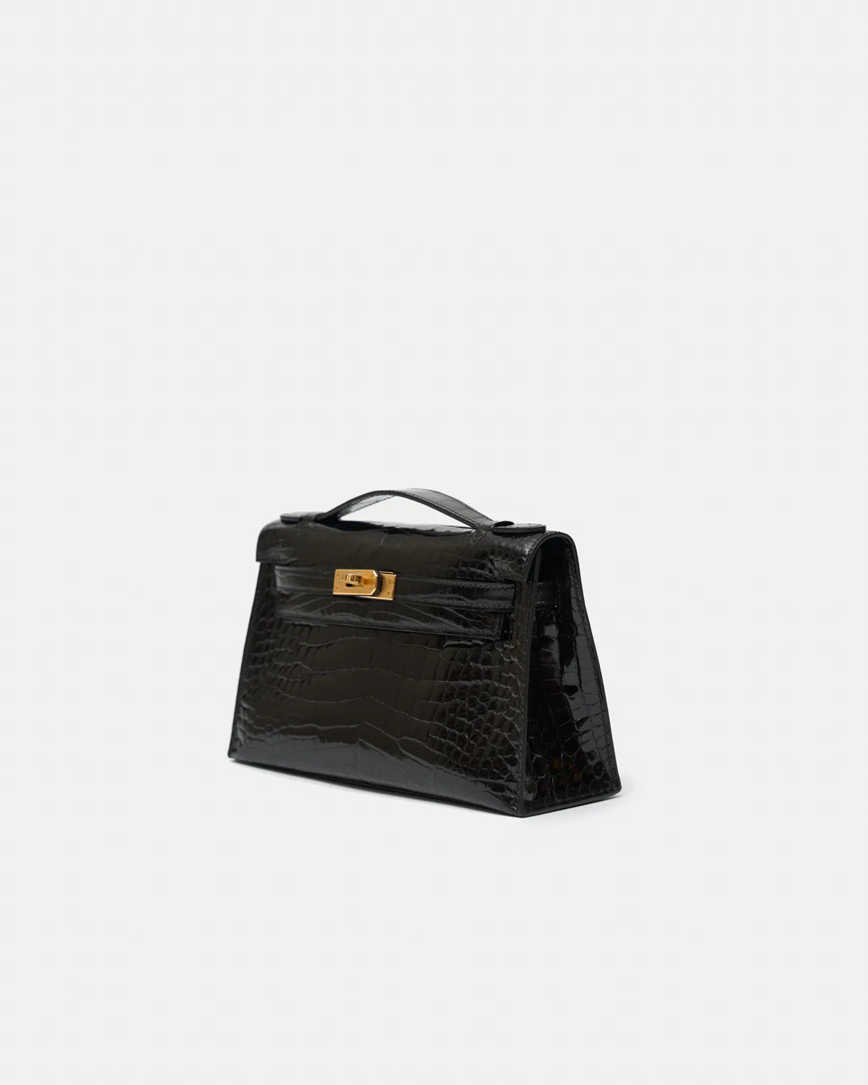 Hermès Kelly Pochette Black Shiny Alligator GHW