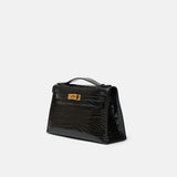 Hermès Kelly Pochette Black Shiny Alligator GHW