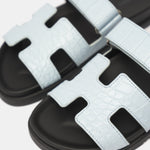 Hermès Chypre Bleu Ciel Matte Mississippiensis Alligator Sandals