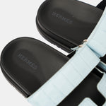 Hermès Chypre Bleu Ciel Matte Mississippiensis Alligator Sandals