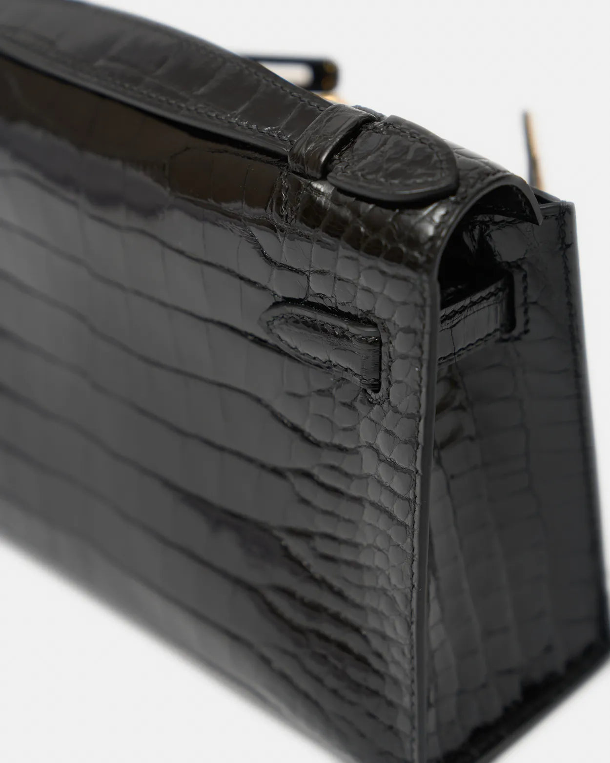 Hermès Kelly Pochette Black Shiny Alligator GHW