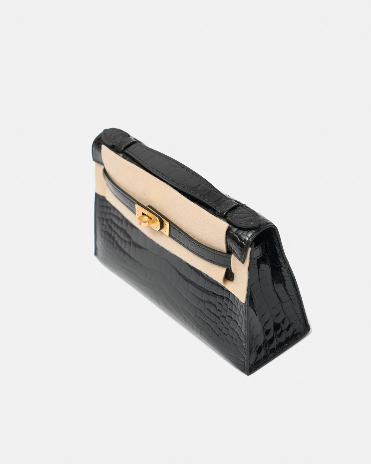 Hermès Kelly Pochette Black Shiny Alligator GHW