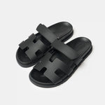 Hermes Chypre Black Calfskin Sandal