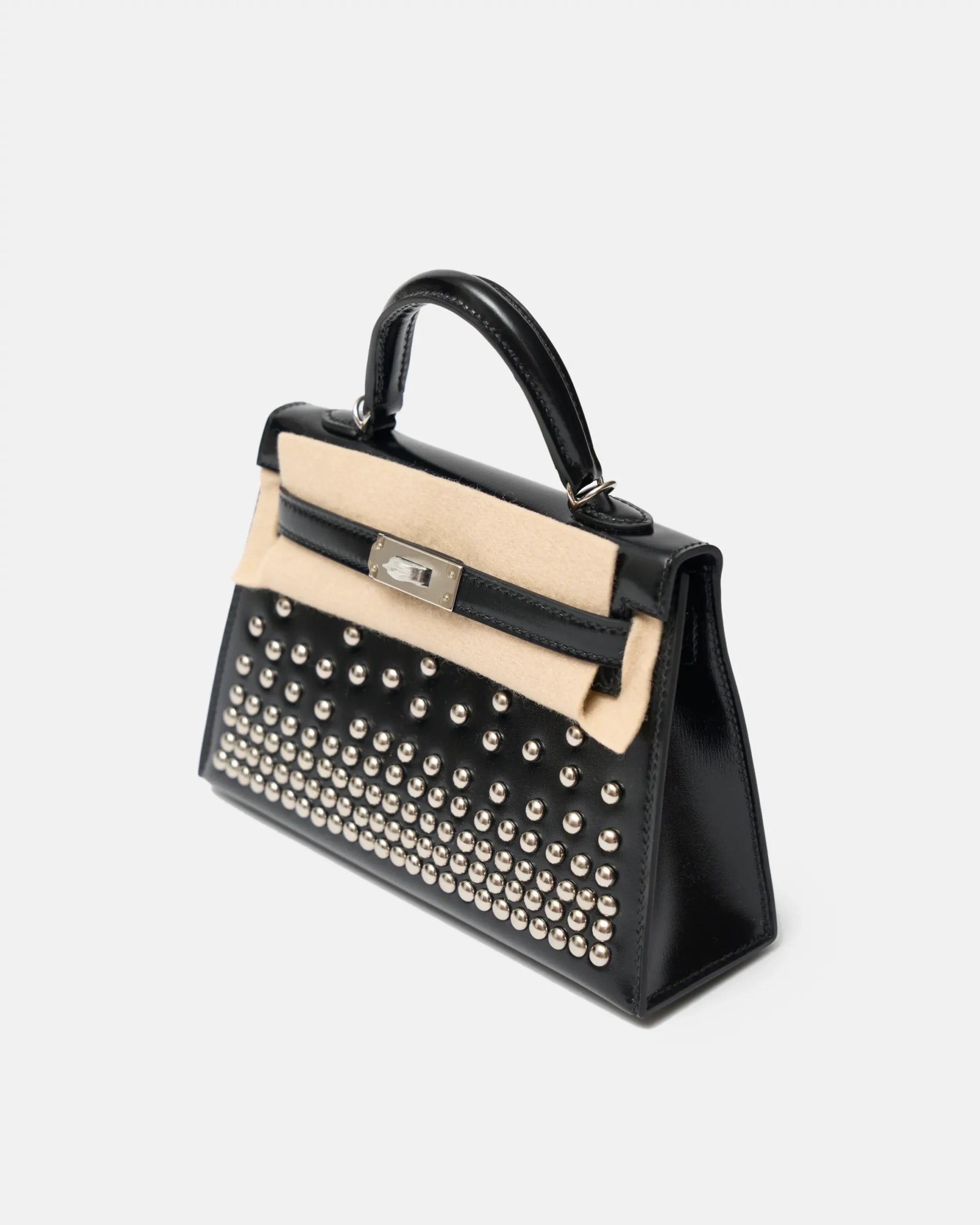 Hermès Mini Kelly 20 Black Cloute With Studs PHW