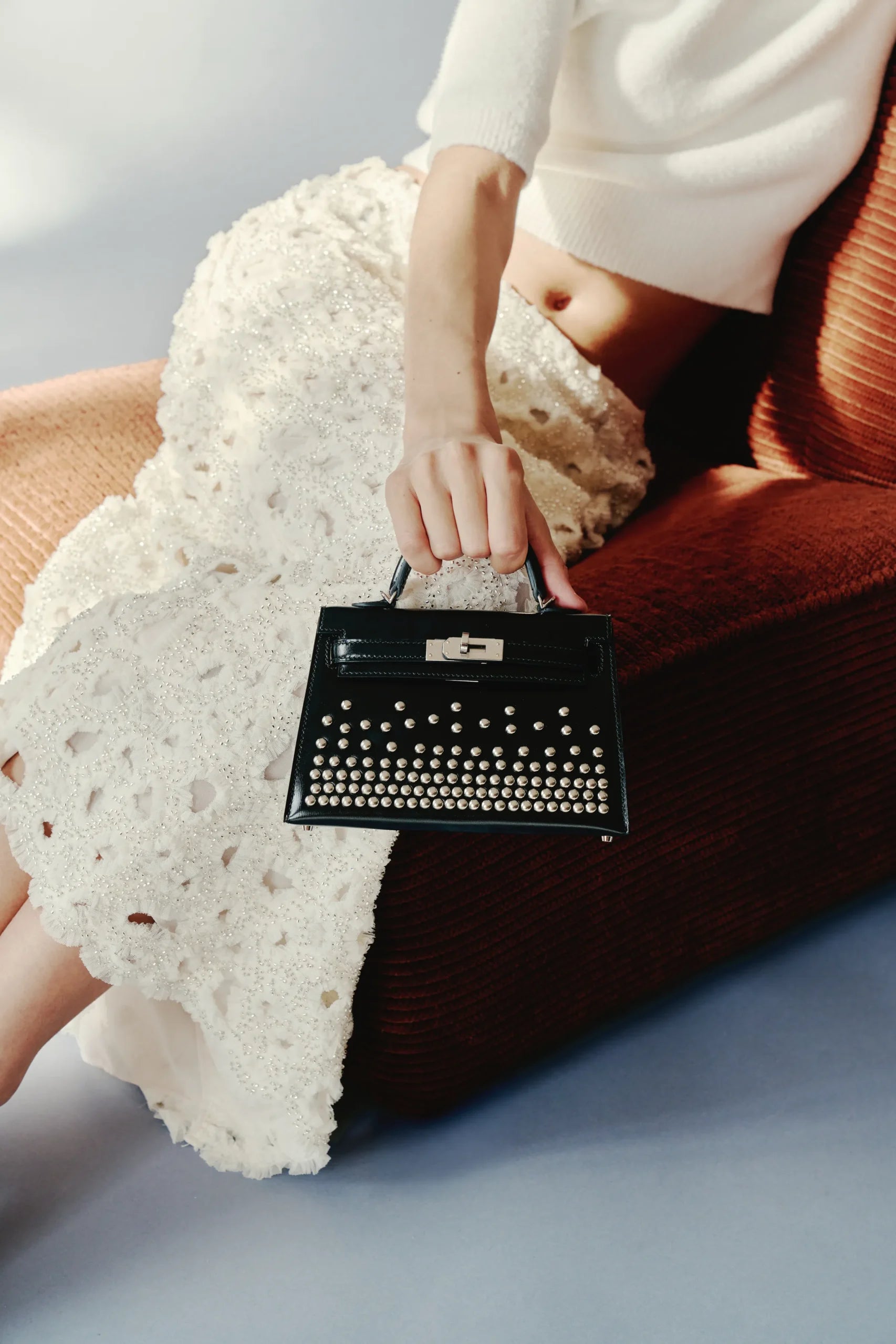 Hermès Clouté Mini Kelly 20 Studded Black Box PHW