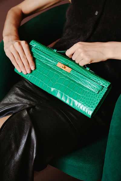 Hermès Kelly Cut Emerald Green Croc Matte Cut GHW – Selectif Official