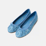 Chanel Printed Denim Blue Ballet Flats