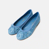 Chanel Printed Denim Blue Ballet Flats