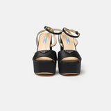 Prada Black High-heeled Satin Platform Sandals