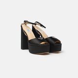 Prada Black High-heeled Satin Platform Sandals