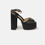 Prada Black High-heeled Satin Platform Sandals