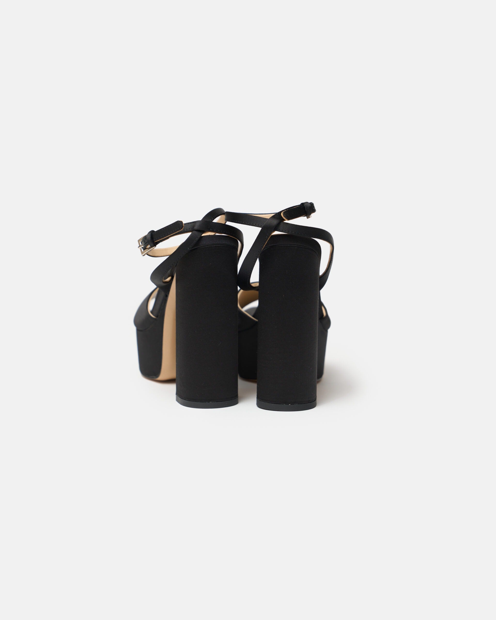 Prada Black High-heeled Satin Platform Sandals