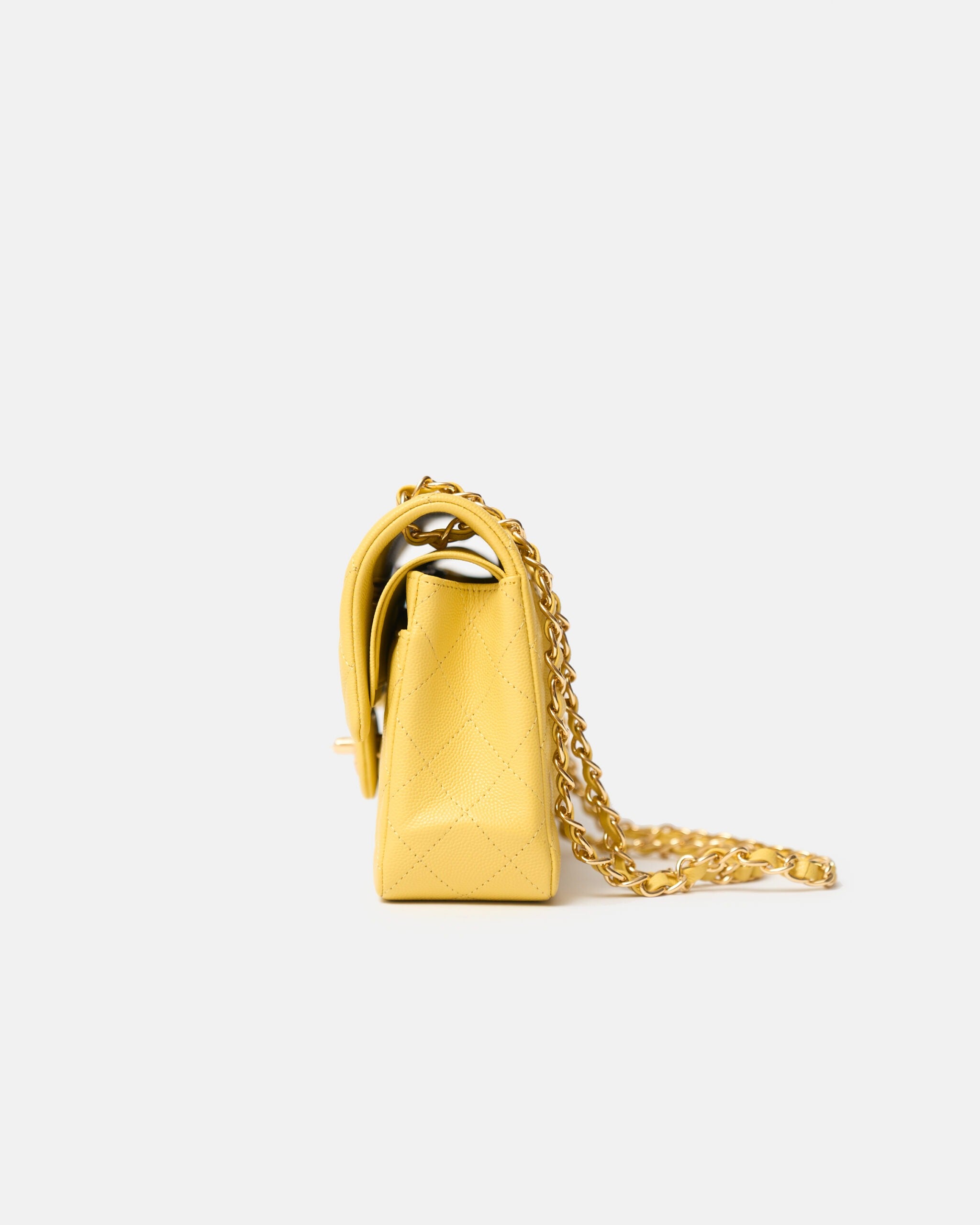 Chanel Classic Double Flap Small Yellow Caviar Gold-Tone Metal