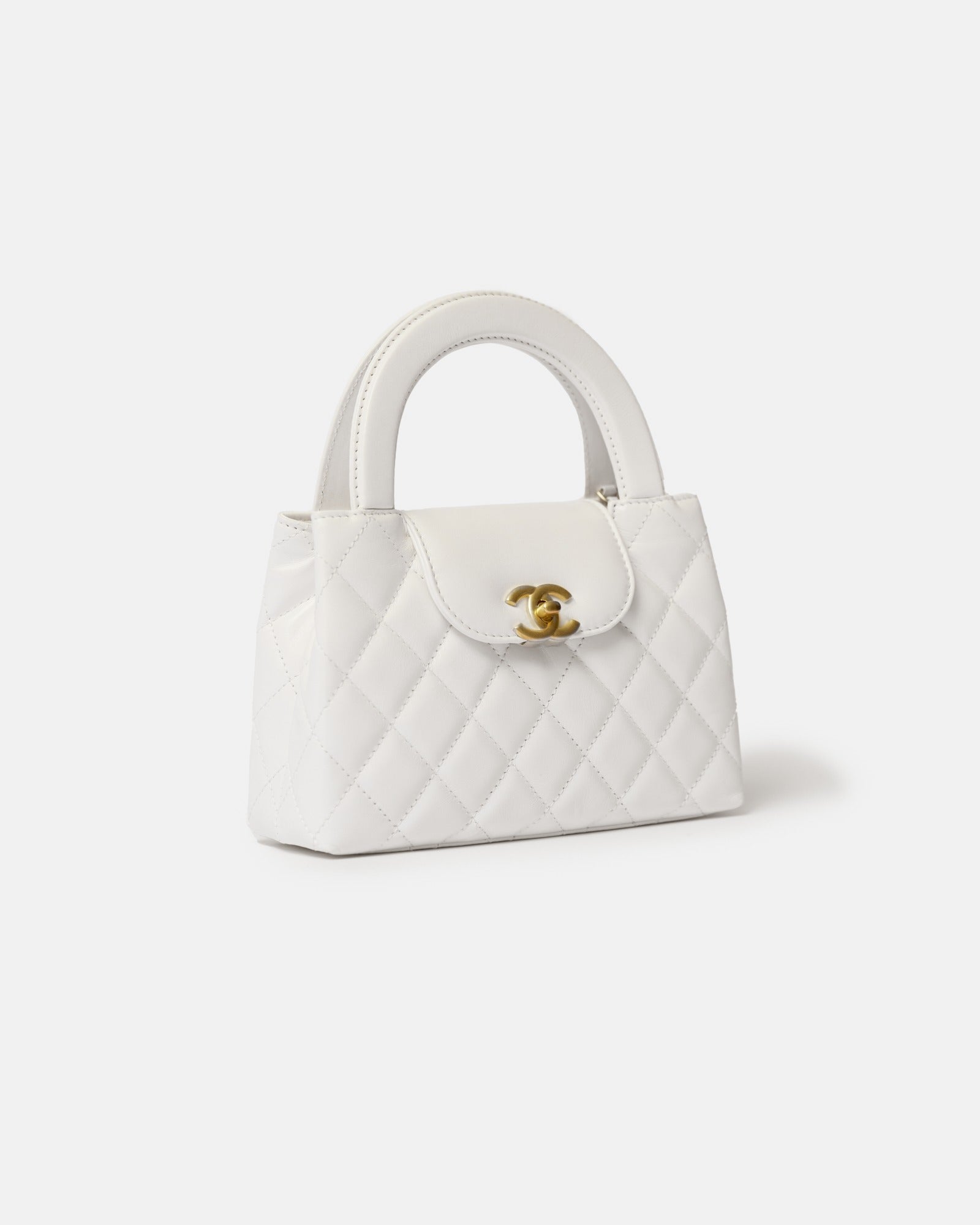 Chanel Mini Shopping White Calfskin Gold-Tone Metal Bag