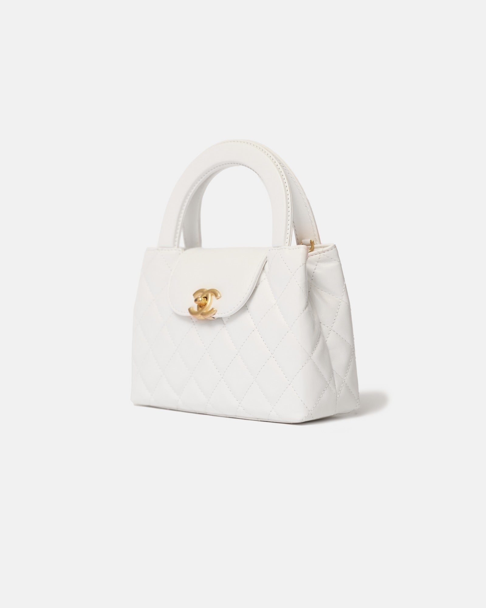 Chanel Mini Shopping White Calfskin Gold-Tone Metal Bag