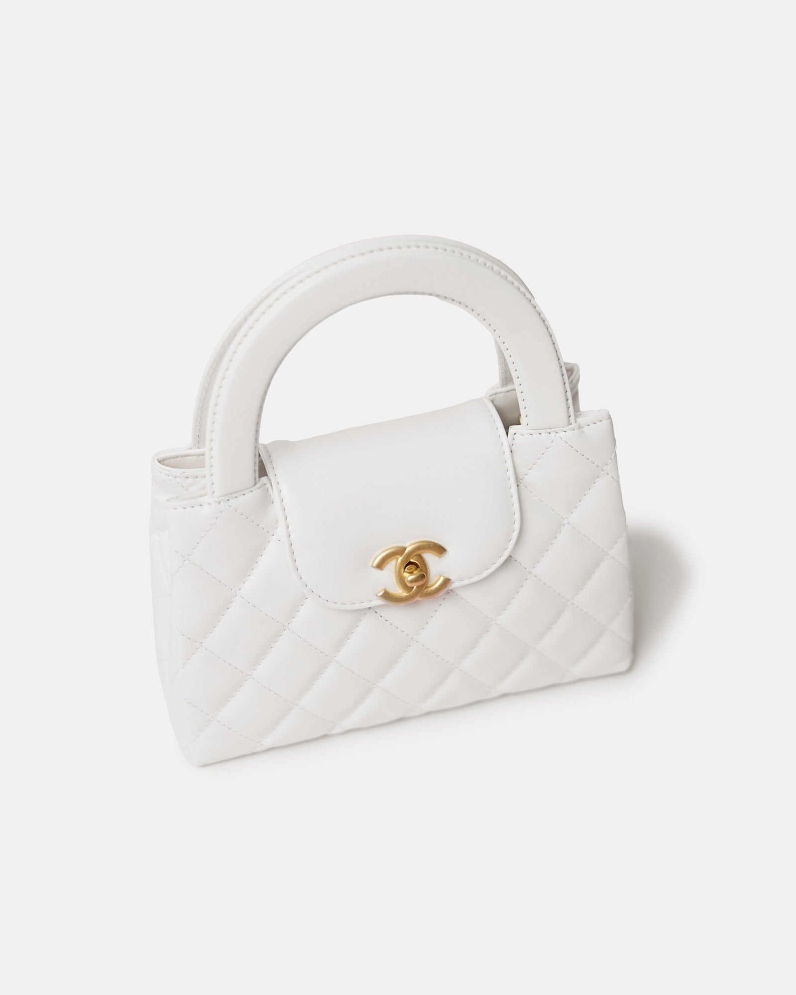 Chanel Mini Shopping White Calfskin Gold-Tone Metal Bag