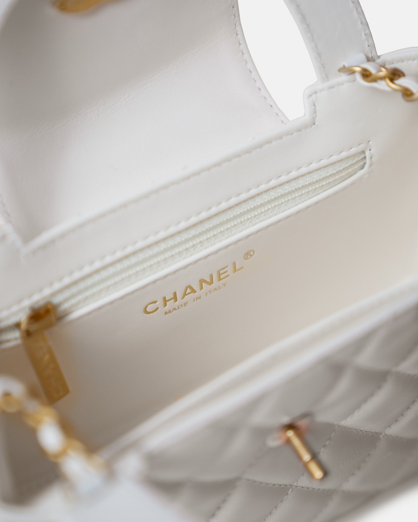 Chanel Mini Shopping White Calfskin Gold-Tone Metal Bag