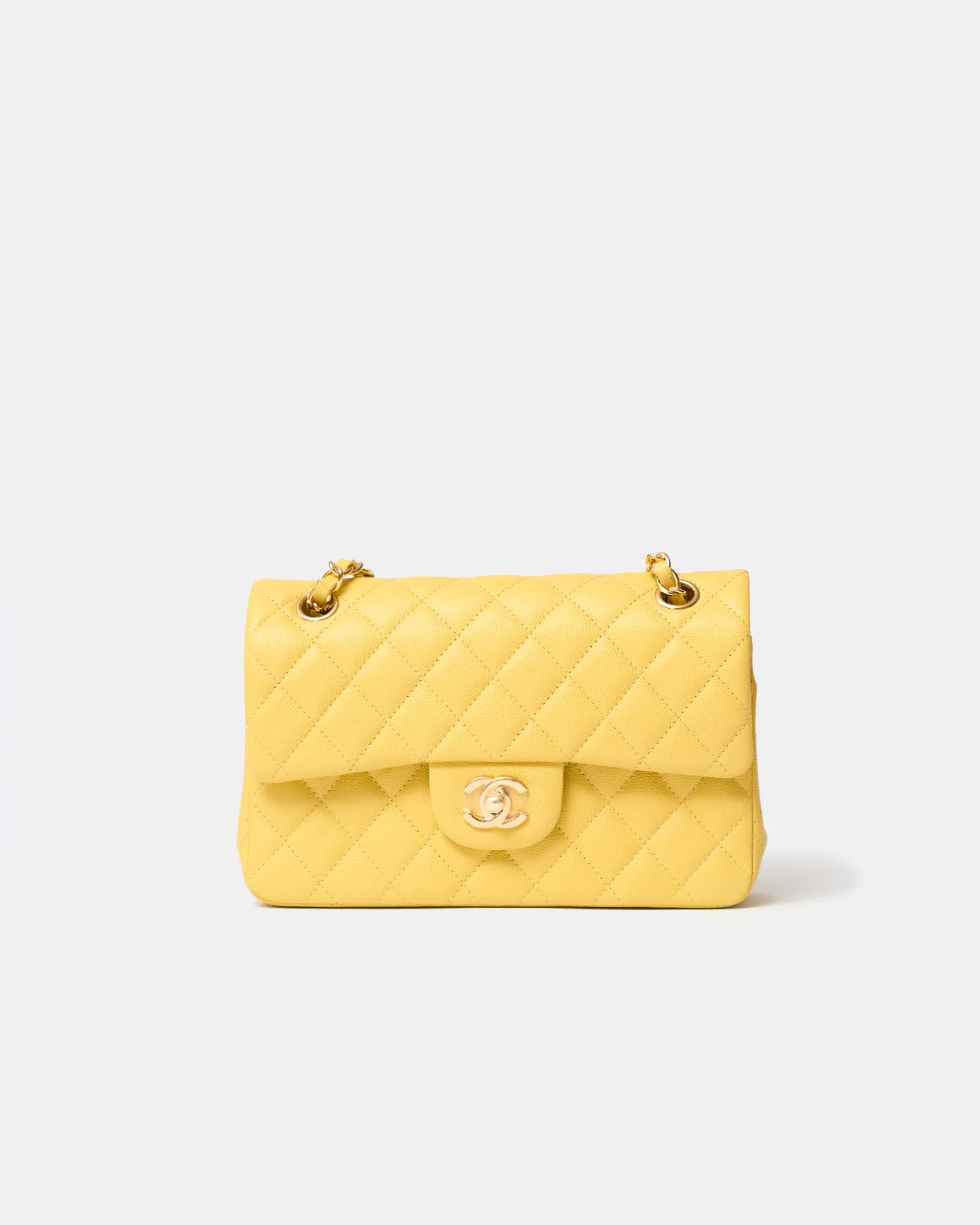 Chanel Classic Double Flap Small Yellow Caviar Gold-Tone Metal