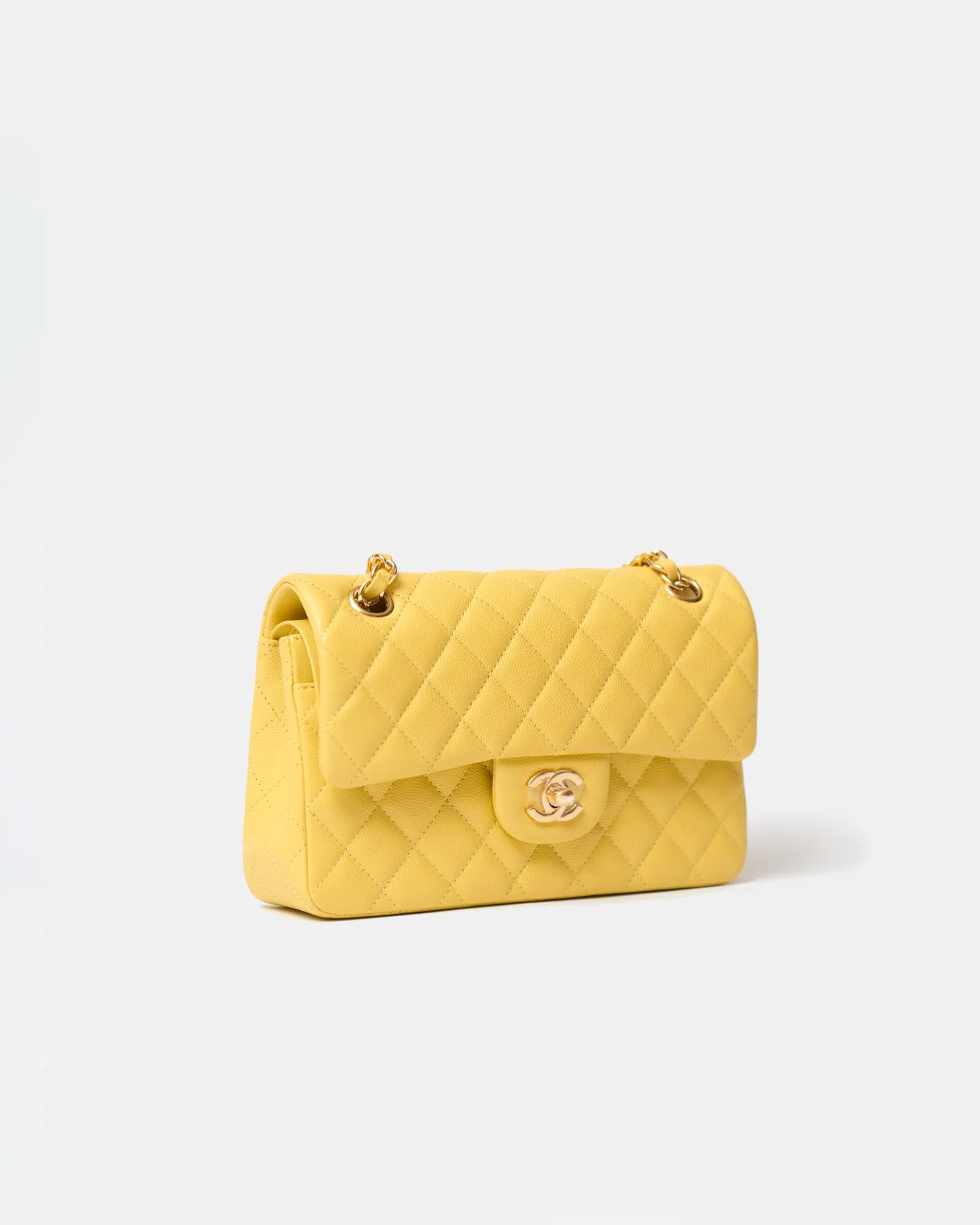 Chanel Classic Double Flap Small Yellow Caviar Gold-Tone Metal