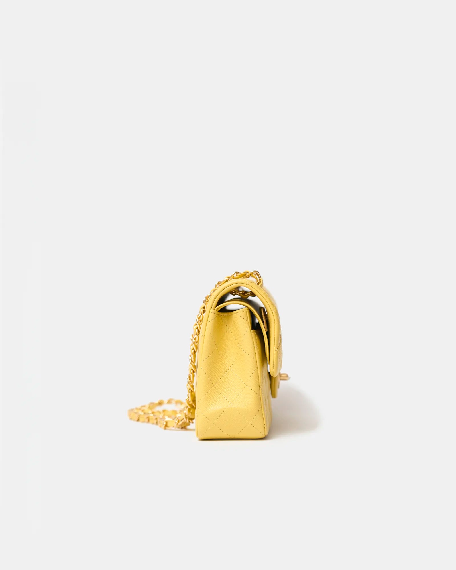 Chanel Classic Double Flap Small Yellow Caviar Gold-Tone Metal