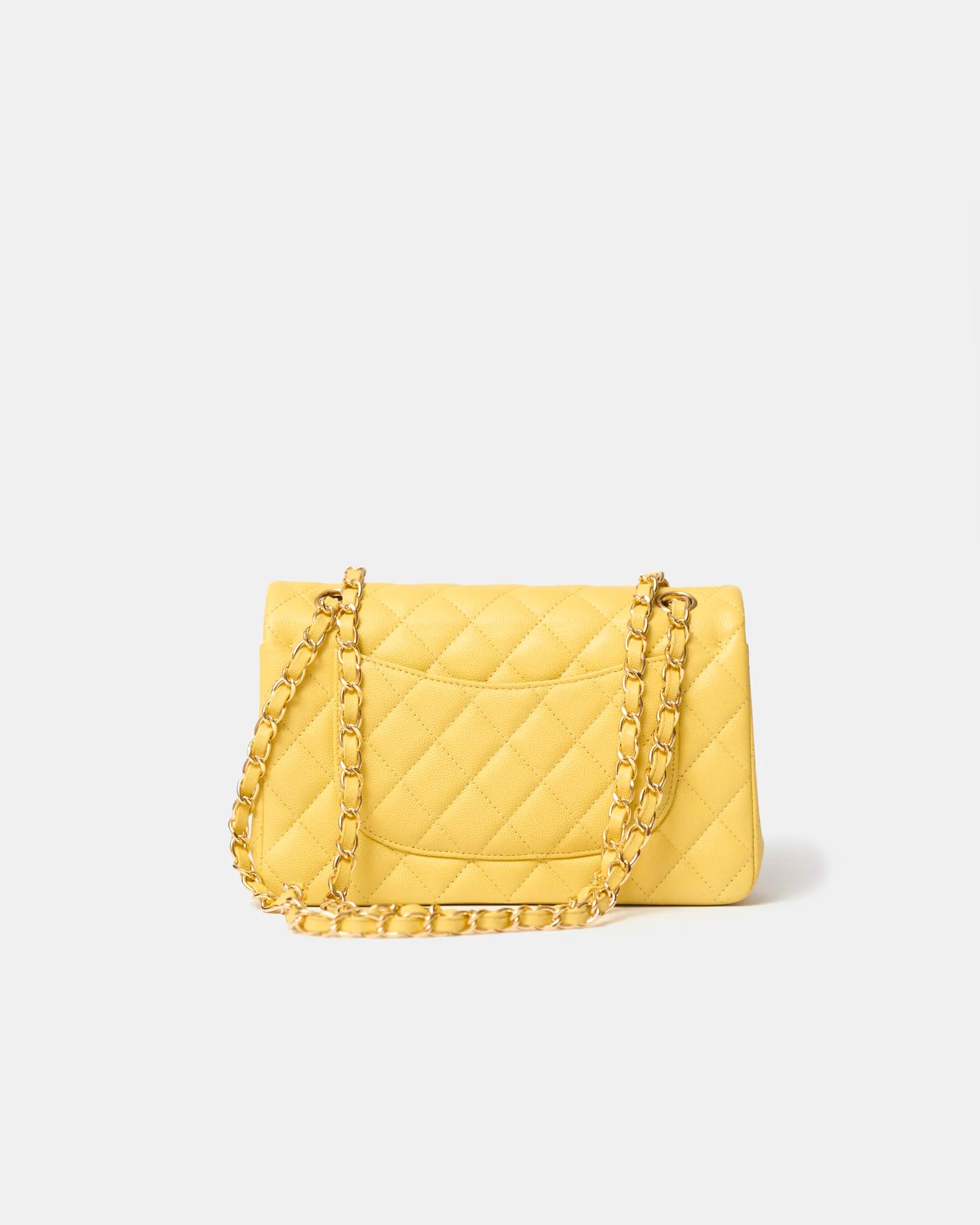 Chanel Classic Double Flap Small Yellow Caviar Gold-Tone Metal