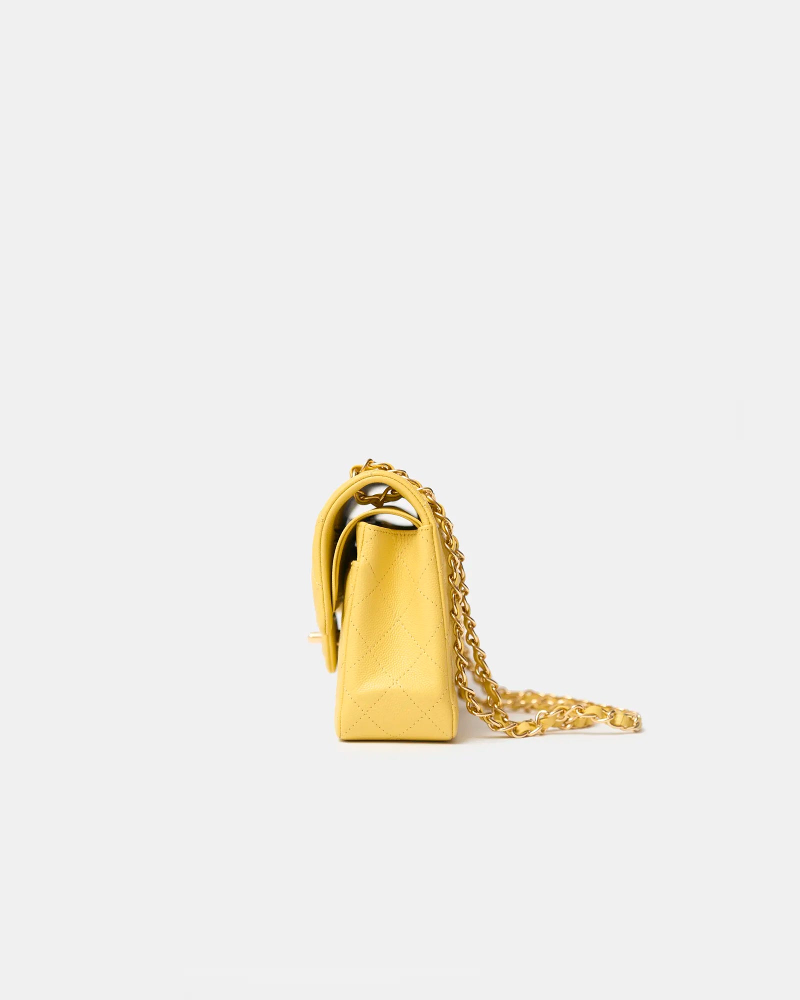 Chanel Classic Double Flap Small Yellow Caviar Gold-Tone Metal