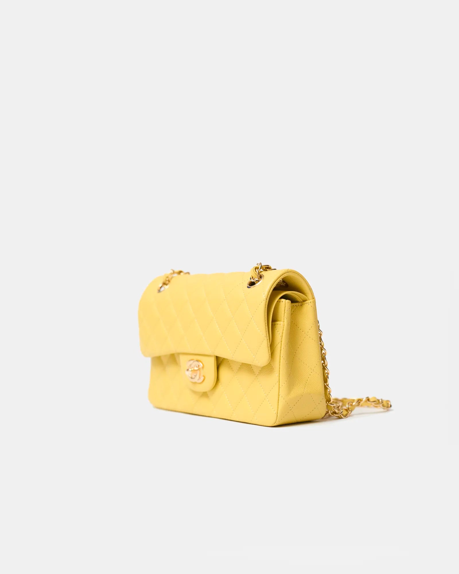 Chanel Classic Double Flap Small Yellow Caviar Gold-Tone Metal