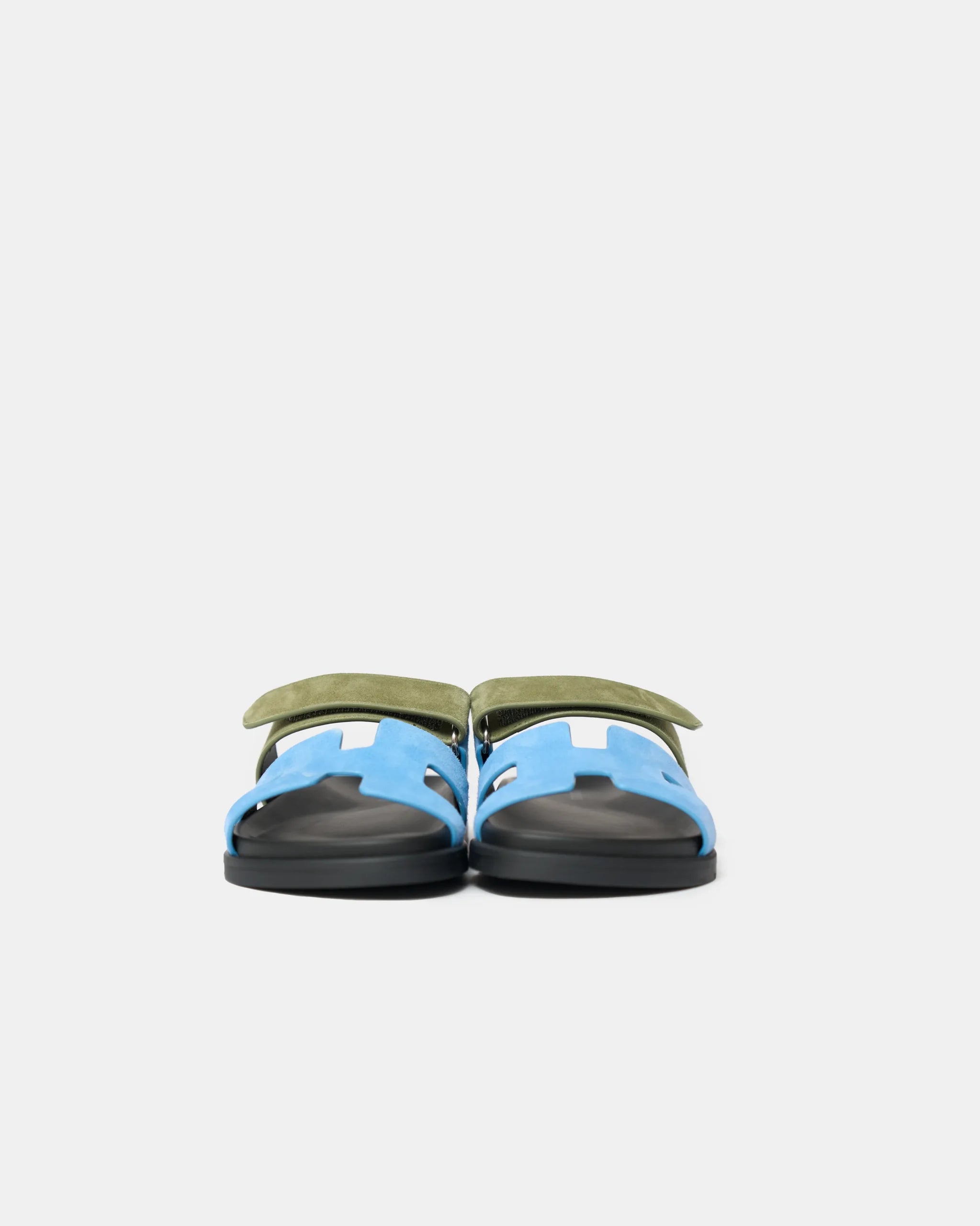Hermès Chypre Bleu Cameo_ Vert Celadon Suede Sandals