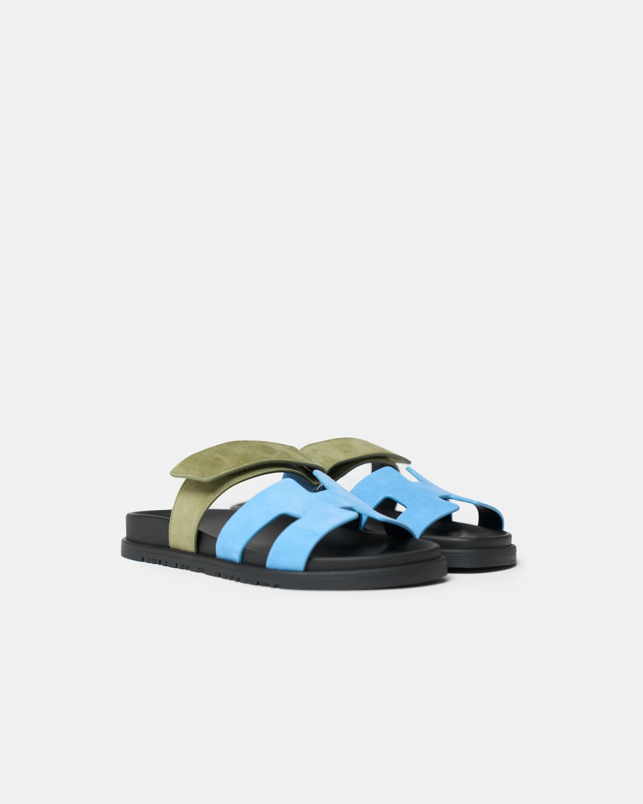 Hermès Chypre Bleu Cameo_ Vert Celadon Suede Sandals