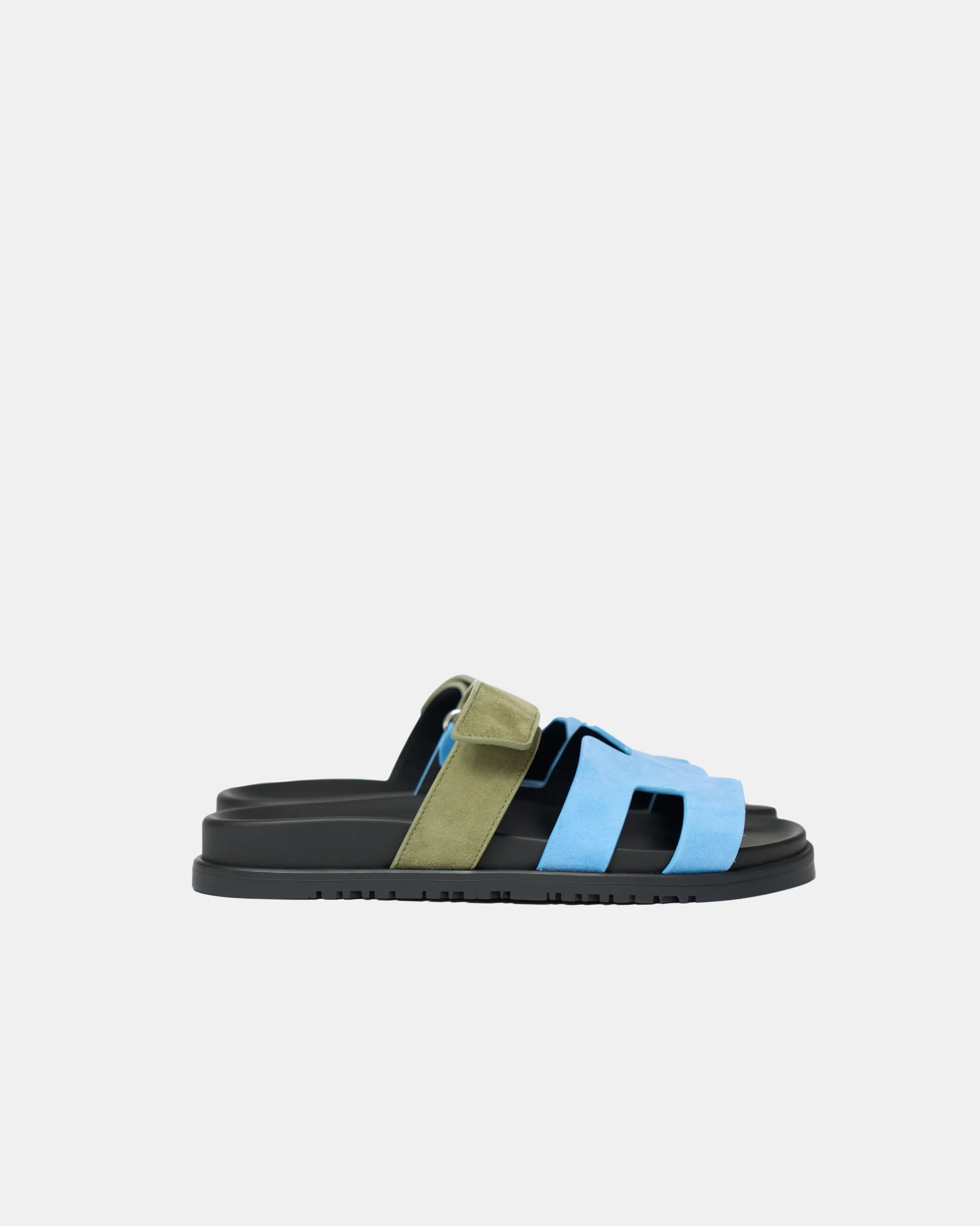 Hermès Chypre Bleu Cameo_ Vert Celadon Suede Sandals