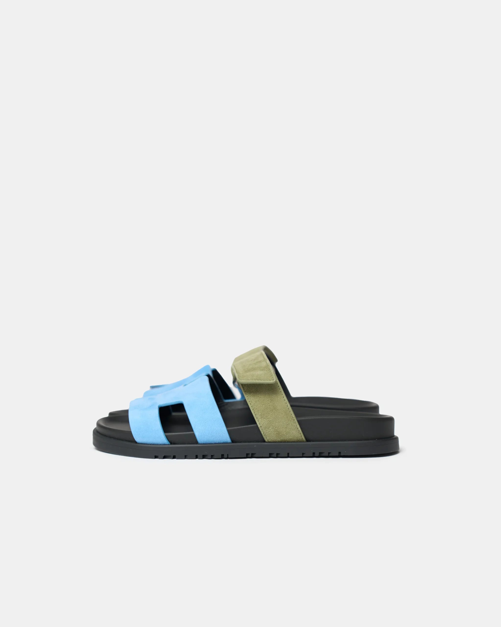 Hermès Chypre Bleu Cameo_ Vert Celadon Suede Sandals