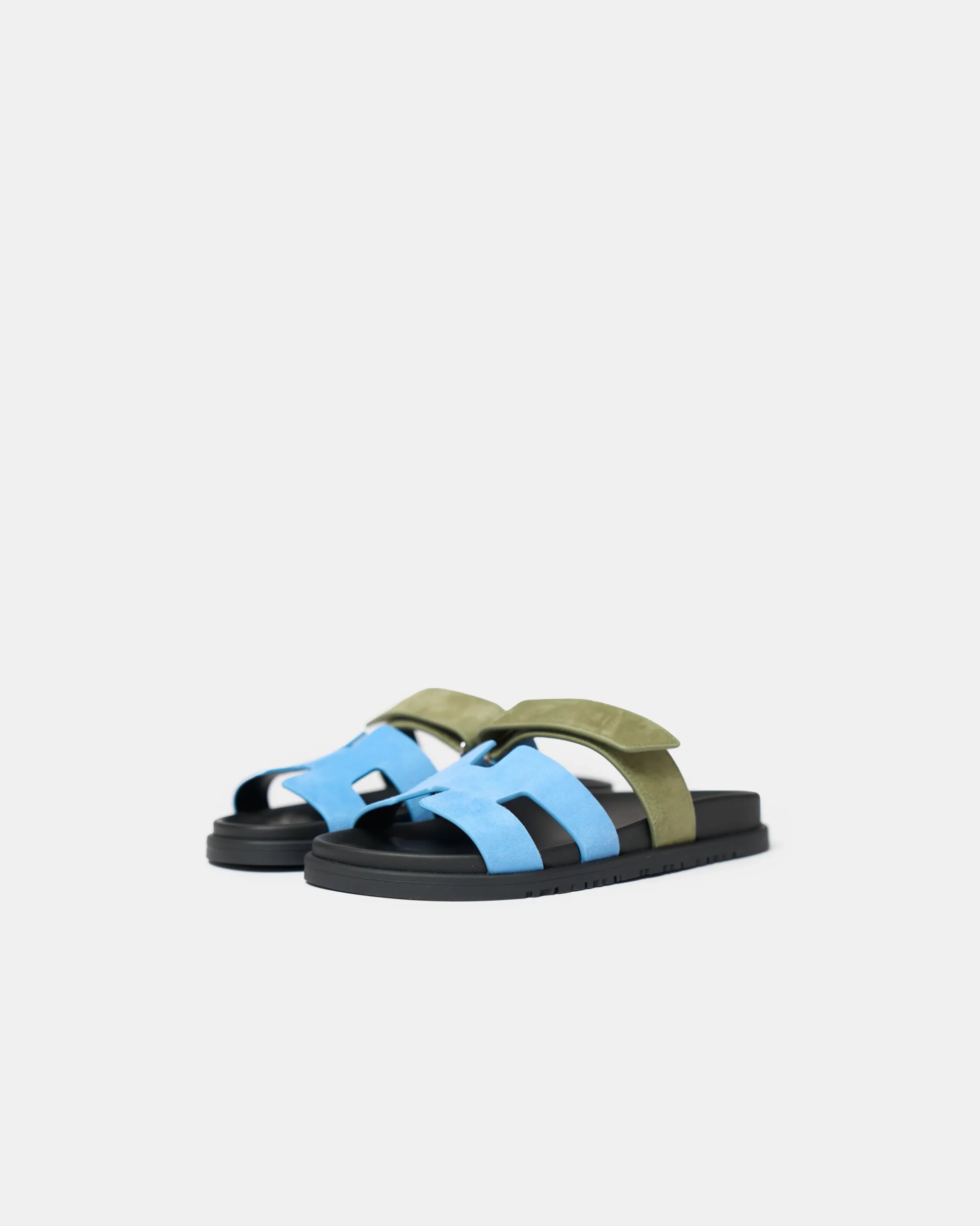 Hermès Chypre Bleu Cameo_ Vert Celadon Suede Sandals